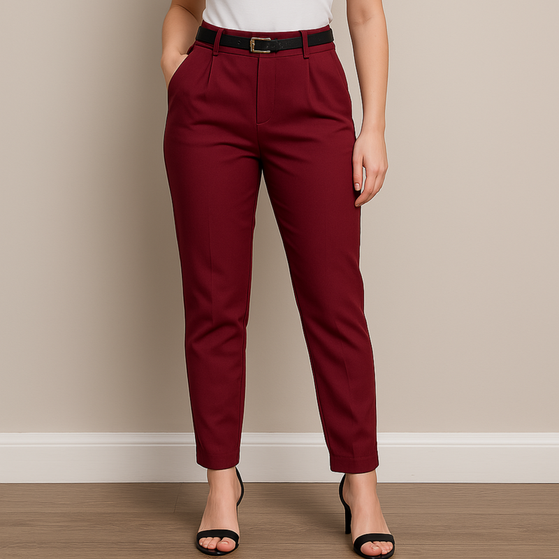 Calça Social Feminina Zara com Cinto Alfaiataria Perna Justa com Cintura Alta Elegante