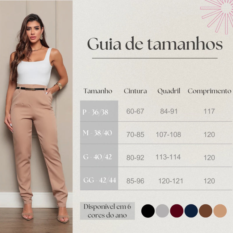 Calça Social Feminina Zara com Cinto Alfaiataria Perna Justa com Cintura Alta Elegante